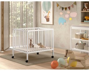 Бяла кошара за игра от масивен бук с регулируема височина/на колелца 95x75 cm Dino – Vipack