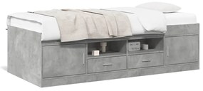 3280247 vidaXL Дневно легло с чекмеджета, без матрак, бетонно сив, 90x200 см