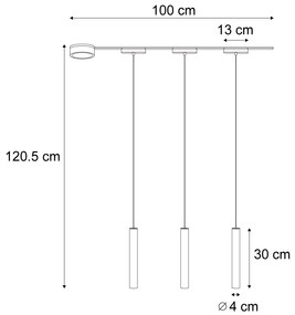 Модерна релсова система с 3 черни висящи лампи 1-фазов - Magnetic Cassie