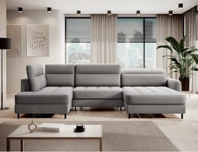 Светлосив кадифен разтегателен ъглов диван с място за съхранение (ляв ъгъл U форма) Berrto – ELTAP