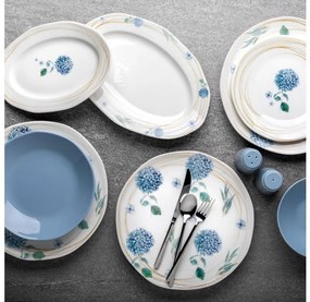 Комплект за хранене от 29 части, бял/син/порцелан