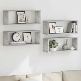 807146 vidaXL Стенни кубични рафтове, 4 бр, бетонно сиви, 60x15x23 см