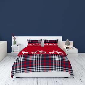 Модерни коледни чаршафи за легло червени с елени Velikost: 160x200 cm | 2 x 70x80 cm