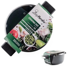 Тенджера Luigi Ferrero Regina FR-2440 24x11.5 см, 4.3 л, Незалепващо покритие, Стъклен капак с отвор за пара, Индукция, Черен