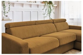 Разтегателен ъглов диван от рипсено кадифе в цвят горчица (променлив) Monaco – Bobochic Paris