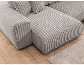 Светлосив ъглов диван от рипсено кадифе (десен ъгъл/U форма) Justin – Ropez