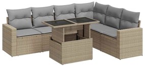 3326330 vidaXL Градински диван с възглавници, 7 части, бежов полиратан