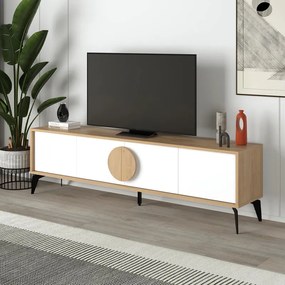 ТВ стойка Gora от меламин в сапфирен дъб - бял 180x35,6x51см.