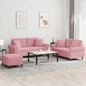 3202243 vidaXL Комплект дивани от 3 части с възглавници, розов, кадифе
