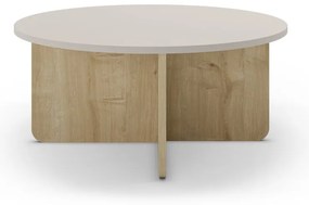 Кремава/естествена кръгла масичка за кафе от декор от дъб ø 80 cm Hillary – Marckeric