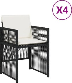 364966 vidaXL Градински столове с възглавници, 4 бр, черен, полиратан