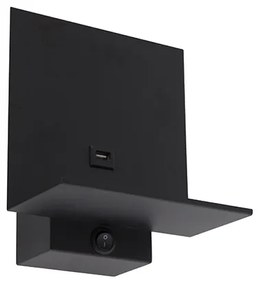 Модерен стенен аплик черен с USB връзка - Flero