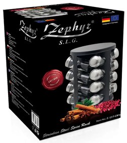 Бурканчета за подправки на стойка ZEPHYR ZP 1217 CR16, 16 бр. бурканчета, 4 нива, Въртяща се основа, Черен