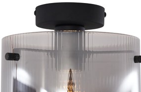 Таванна лампа в стил Арт Деко черна с димно стъкло - Лаура