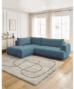 Син сгъваем/с място за съхранение ъглов диван (ляв ъгъл/L форма) Fuji – Bobochic Paris