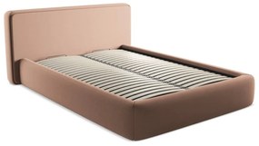 Светлорозово двойно тапицирано легло с място за съхранение и включена подматрачна рамка 140x200 cm Kiana – Makamii