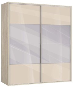 Двукрилен гардероб с плъзгащи врати Мебели Богдан Модел BM-AVA 51, крем гланц със сонома, с огледало