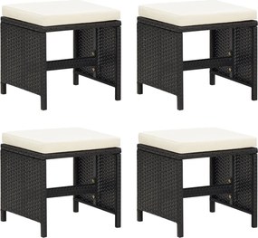 316748 vidaXL Градински табуретки с възглавници, 4 бр, черен полиратан