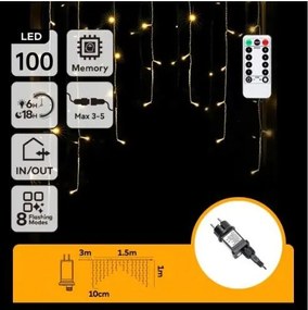 Aigostar - LED външен коледен гирлянд 100xLED/6W/230V/8 функции 1,5x1m IP44 топла бяла светлина + дистанционно управление
