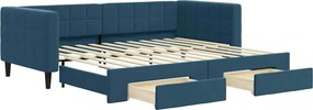 3196738 vidaXL Канапе с изтеглящо легло и чекмеджета синьо 90x200 см кадифе