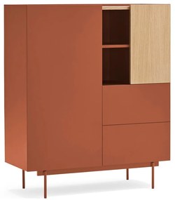 Висок скрин с чекмеджета в цвят тухла и естествен дъб 100x120 cm Otto - Teulat