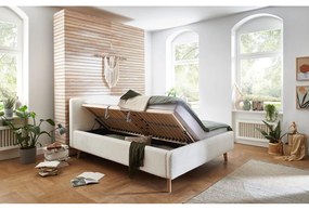 Бяло тапицирано двойно легло с място за съхранение с решетка 180x200 cm Mattis - Meise Möbel