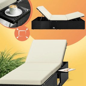 Градинска лежанка от полиратан със странична маса 200 × 58 × 33 cm