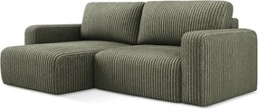 Зелен сгъваем/с място за съхранение ъглов диван от рипсено кадифе (ляв ъгъл) Kona – Makamii