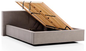 Светлокафяво двойно легло 140x200 cm тапицирано с място за съхранение с включена подматрачна рамка Cube – Meise Möbel