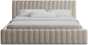 Кафяво-сиво двойно легло 140x200 cm тапицирано с място за съхранение с включена подматрачна рамка Lemi – Makamii