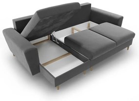 Светлосив кадифен разтегателен ъглов диван с място за съхранение Kyoto – Cosmopolitan Design