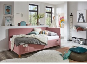 Розово тапицирано ъглово детско легло 120x200 cm без ламелно дъно Cool – Meise Möbel