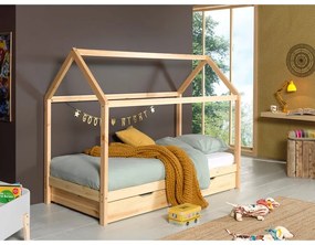 Детско разтегателно легло къща от масивен бор с място за съхранение естествено 90x200 cm DALLAS – Vipack