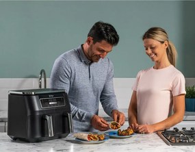 Двоен фритюрник с горещ въздух Ninja Foodi Dual Zone AF200EU, 2400W, Независими зони за готвене, 7.6 л, 4 програми, 100-240°C, Max Crisp, Sync, Черен
