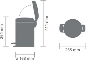 Кош за боклук с педал Brabantia NewIcon 1001096, 3 л, Плавно затваряне, Противоплъзгаща основа, Минерално покритие, Сив