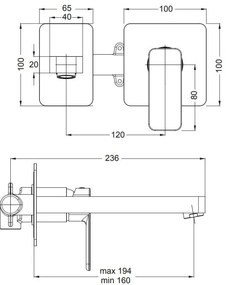 Вградена Кран за тоалетна Eurorama Quadra 2 holes-Black Ματ