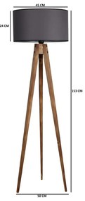 Черна и кафява подова лампа с текстилен абажур (височина 153 cm) Tripod – Opviq lights