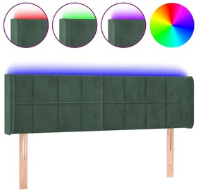 3123287 vidaXL LED горна табла за легло, тъмнозелена, 147x16x78/88 см, кадифе