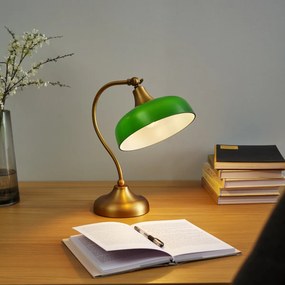 Класическа настолна лампа бронз със зелено опалово стъкло - Clerk