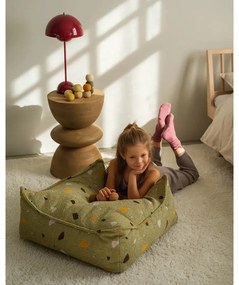 Зелен детски пуф от букле и шенил Terrazzo Square – Wigiwama
