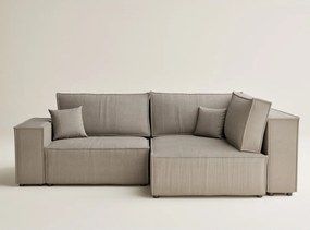 Бежов сгъваем/с място за съхранение ъглов диван от рипсено кадифе (десен ъгъл/L форма) Tonga – Maison de Rêve