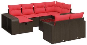 3326078 vidaXL Градински комплект диван с възглавници 11 части кафяв полиратан