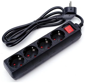 Aigostar - Удължител 4 гнезда 1,5м с ключ SCHUKO черен
