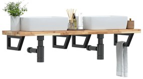 3302707 vidaXL Стенен рафт за мивка, стомана и масивно дърво акация