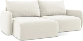 Кремав кадифен сгъваем/с място за съхранение ъглов диван (ляв ъгъл) Kalena – Makamii