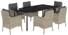 3212002 vidaXL Градински комплект 7 части с възглавници светлосив полиратан