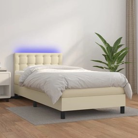 3134203 vidaXL Боксспринг легло с матрак LED кремаво 90x200 см изкуствена кожа