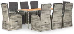 3157596 vidaXL Градински трапезен комплект 9 части с възглавници сив полиратан