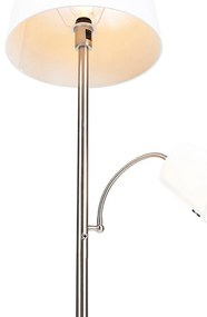 Интелигентна подова лампа стомана с бял абажур с включен Wifi A60 и E14 - Retro