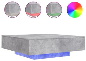 836605 vidaXL Маса за кафе с LED осветление, бетонно сив, 100x100x31 см
